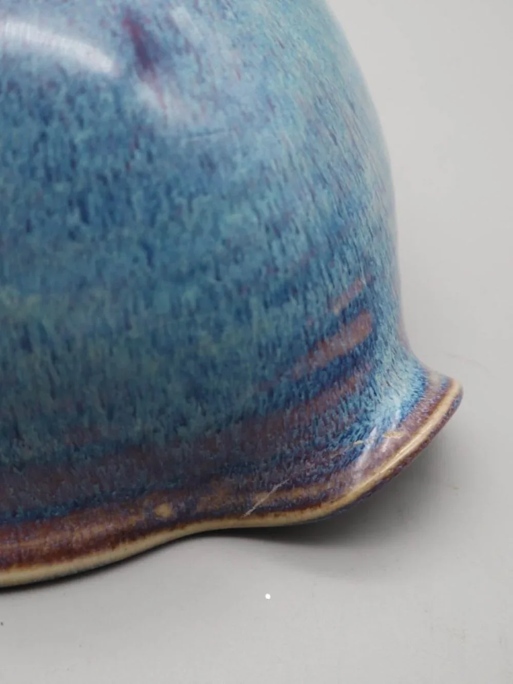 Small Studio Art Pottery Mixing Batter Bowl w/ Spout Blue Drip Glaze Signed AD